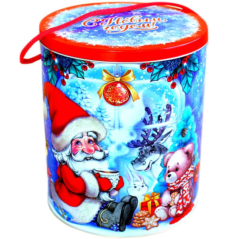 Детский подарок на Новый Год в жестяной упаковке весом 900 грамм